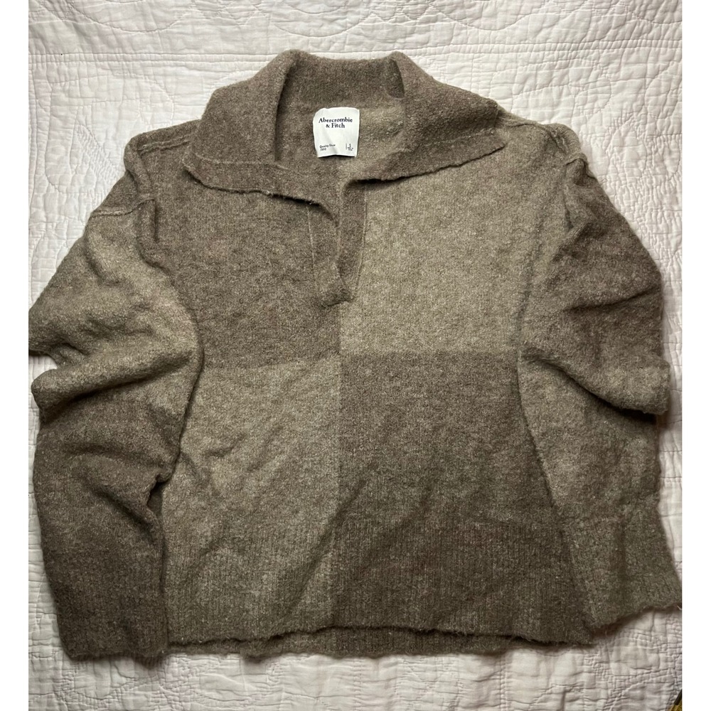 Abercrombie & Fitch Womens Brown Colorblock Polo Collar Fuzzy Knit Sweater S